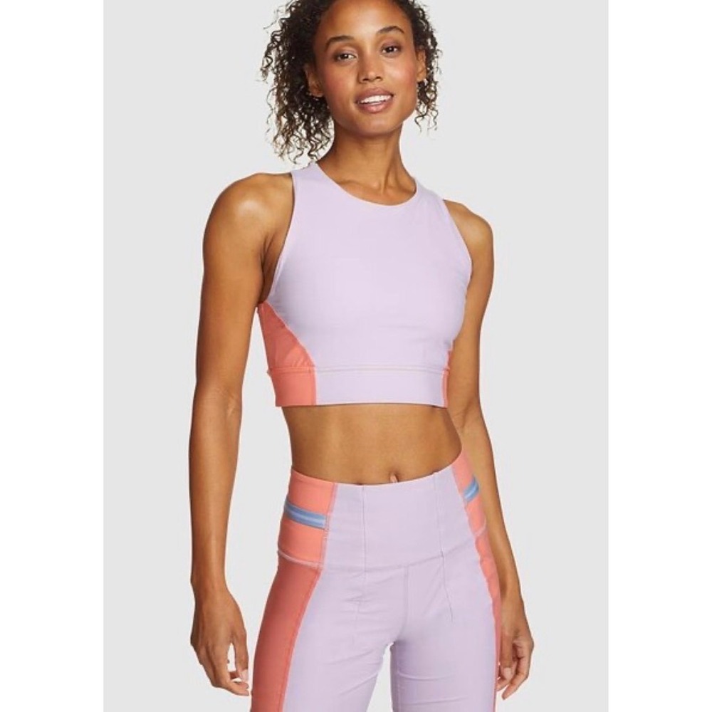 Eddie Bauer Lavender Orange Colorblock Activewear Swim Set Crop Top Shorts